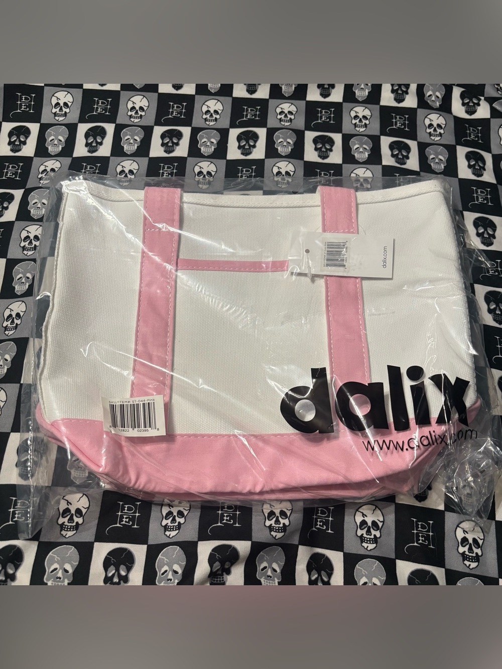 Dalix White Canvas Tote Bag with Pink Trim